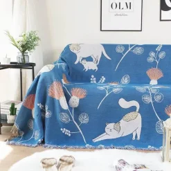 Doppelseitige Sofadecke mit Cartoon-Katze – moderner, staubdichter Bezug mit Quasten für Doppelbetten und Sofas