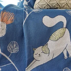 Doppelseitige Sofadecke mit Cartoon-Katze – moderner, staubdichter Bezug mit Quasten für Doppelbetten und Sofas