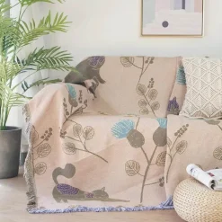 Doppelseitige Sofadecke mit Cartoon-Katze – moderner, staubdichter Bezug mit Quasten für Doppelbetten und Sofas