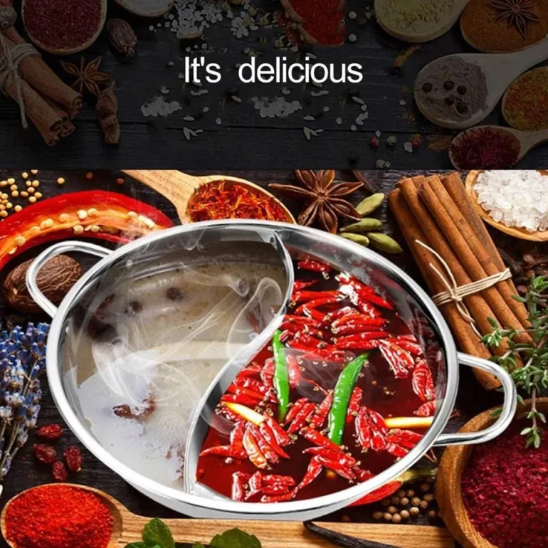 Doppelt geteilter Hot Pot aus Edelstahl – perfekt zum Kochen und Servieren