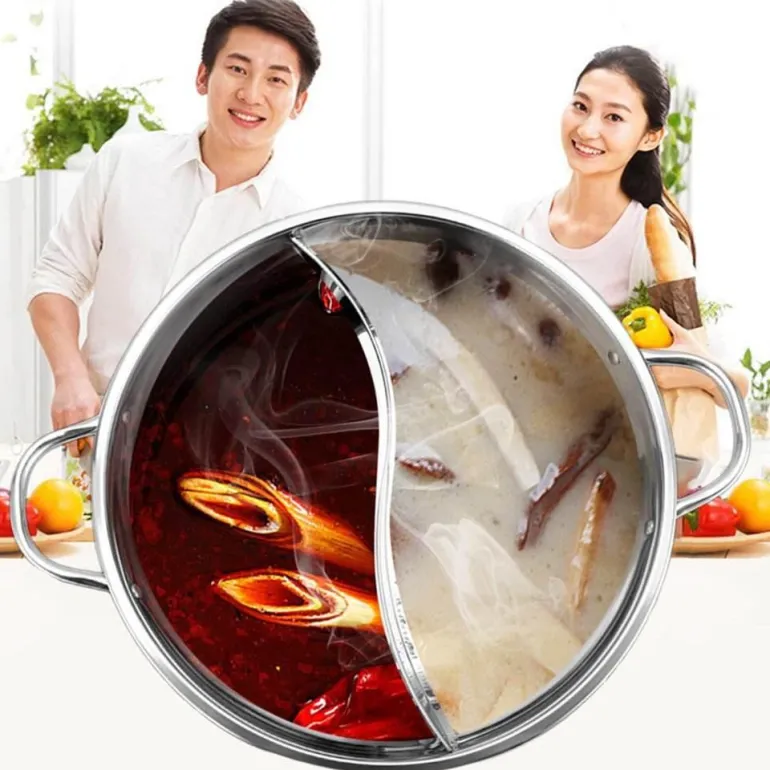 Doppelt geteilter Hot Pot aus Edelstahl – perfekt zum Kochen und Servieren