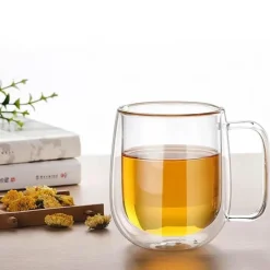 Doppelwandige Tee-/Kaffeetasse aus Glas – Getränkebecher im Kungfu-Stil