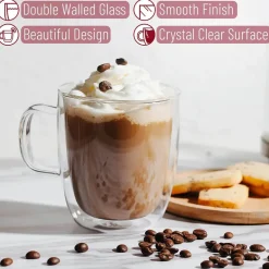 Doppelwandiger Kaffeebecher aus Glas – hitzebeständiger Latte-Saftbecher, 250–350 ml