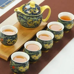 Drachen-Porzellan-Teekannen-Set – Kung-Fu-Puer-Oolong-Teegeschirr