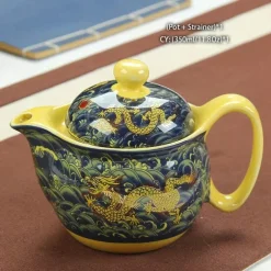 Drachen-Porzellan-Teekannen-Set – Kung-Fu-Puer-Oolong-Teegeschirr