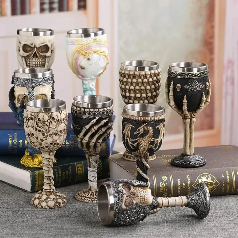Drachenschädel-Kelch - Gothic-Weinglas aus Kunstharz für Cocktails