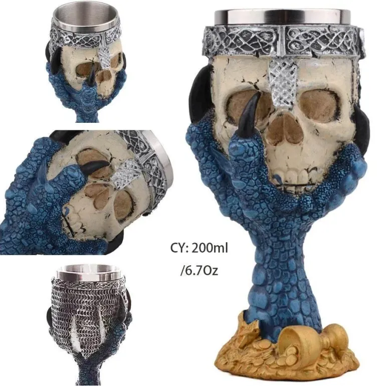 Drachenschädel-Kelch - Gothic-Weinglas aus Kunstharz für Cocktails