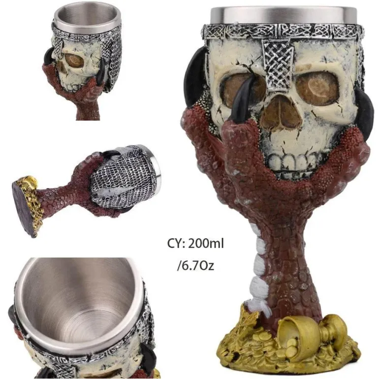 Drachenschädel-Kelch - Gothic-Weinglas aus Kunstharz für Cocktails