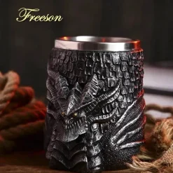 Drachenschädel-Krug – 600 ml mittelalterlicher Bierkrug aus Edelstahl