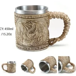 Drachenschädel-Krug – 600 ml mittelalterlicher Bierkrug aus Edelstahl