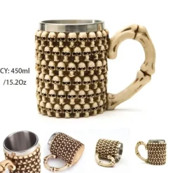 Drachenschädel-Krug – 600 ml mittelalterlicher Bierkrug aus Edelstahl