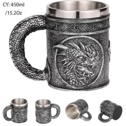 Drachenschädel-Krug – 600 ml mittelalterlicher Bierkrug aus Edelstahl