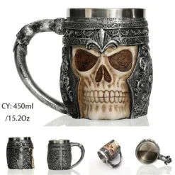 Drachenschädel-Krug – 600 ml mittelalterlicher Bierkrug aus Edelstahl