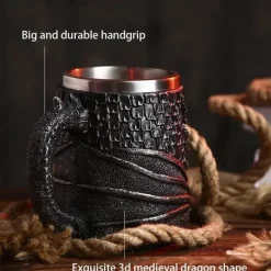 Drachenschädel-Krug – 600 ml mittelalterlicher Bierkrug aus Edelstahl