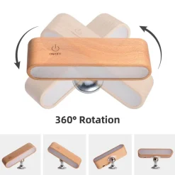 Drehbare magnetische LED-Nachtlampe - wiederaufladbare Schreibtischlampe aus Holz