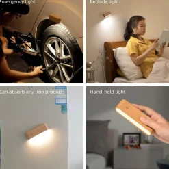 Drehbare magnetische LED-Nachtlampe - wiederaufladbare Schreibtischlampe aus Holz