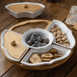 Drehbare Servierplatte aus Keramik – Frühstücksteller mit fünf Fächern