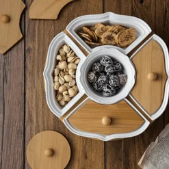 Drehbare Servierplatte aus Keramik – Frühstücksteller mit fünf Fächern