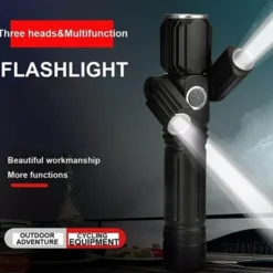 Drehbare, wiederaufladbare Taschenlampe mit drei Köpfen – vielseitige Außenbeleuchtung