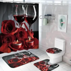 Duschvorhang-Set mit Tulpenblumenmuster – Badezimmer-Dekor-Akzent