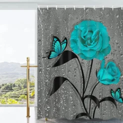 Duschvorhang-Set mit Tulpenblumenmuster – Badezimmer-Dekor-Akzent