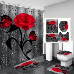 Duschvorhang-Set mit Tulpenblumenmuster – Badezimmer-Dekor-Akzent