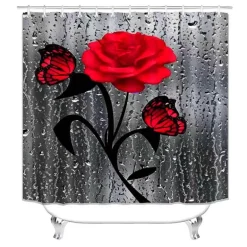Duschvorhang-Set mit Tulpenblumenmuster – Badezimmer-Dekor-Akzent