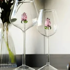 3D-Weinkelch-Set aus rosa Glas – elegante Weingläser als Geschenk für Zuhause
