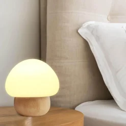Eco-Friendly Wooden Mushroom Lamp - LED Accent Night Light