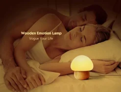 Eco-Friendly Wooden Mushroom Lamp - LED Accent Night Light