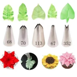 Edelstahl-Tüllenset zum Dekorieren von Kuchen mit Blatt-Gebäckwerkzeugen