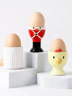 Eierbecherhalter aus Keramik mit Hühnermotiv – Frühstücksgeschirr für Kinder