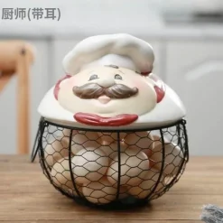 Eierhalter aus Keramik für Hühnereier – Drahtkorb-Dekoration im Landhausstil