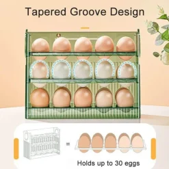 Eierhalter-Spender mit 30 Fächern – Auto-Flip-Behälter mit großer Kapazität für den Kühlschrank
