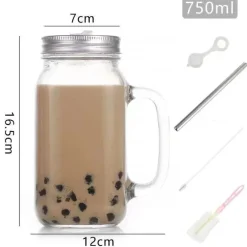 Einmachglas-Becher mit Henkeln – Klares Trinkgeschirr mit Strohhalm