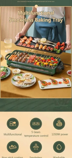 Einstellbarer rauchfreier Elektrogrill - Kochgerät für den Innenbereich