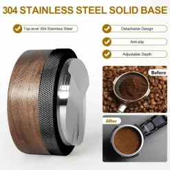 Einstellbares Espresso-Verteilungswerkzeug - Holzstampfer 51–53 mm