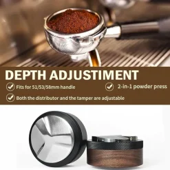 Einstellbares Espresso-Verteilungswerkzeug - Holzstampfer 51–53 mm