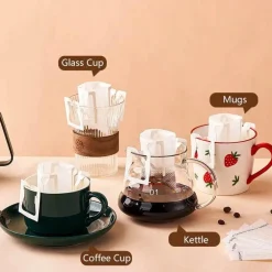 Einweg-Kaffeefilterbeutel zum Übergießen – Papier-Tropfbecher mit Ösen