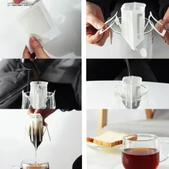 Einweg-Kaffeefilterbeutel zum Übergießen – Papier-Tropfbecher mit Ösen