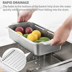 Einziehbarer Gemüseabtropfkorb aus Edelstahl für die Spüle