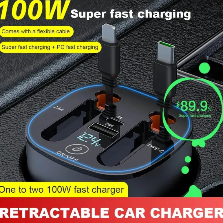 Einziehbares Auto-Schnellladegerät - Intelligentes USB-Ladegerät