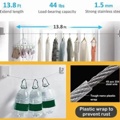 Einziehbares Trockenseil aus Edelstahl ohne Bohren