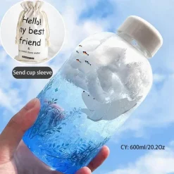 Eisbär-Wasserflasche – 600 ml, blaues Glasdesign