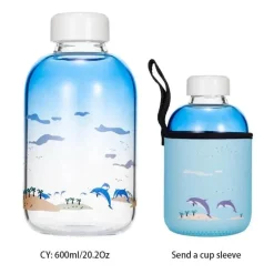 Eisbär-Wasserflasche – 600 ml, blaues Glasdesign