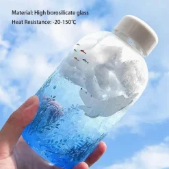 Eisbär-Wasserflasche – 600 ml, blaues Glasdesign