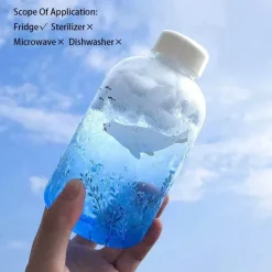 Eisbär-Wasserflasche – 600 ml, blaues Glasdesign