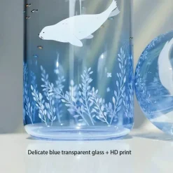 Eisbär-Wasserflasche – 600 ml, blaues Glasdesign