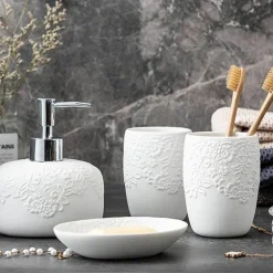 Elegant Ceramic Bathroom Set - Embossed Bath Accessories