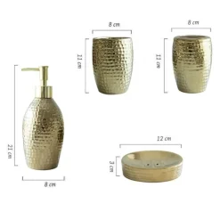 Elegant Gold Embossed Ceramic Bathroom Set - Luxurious Bath Accessories